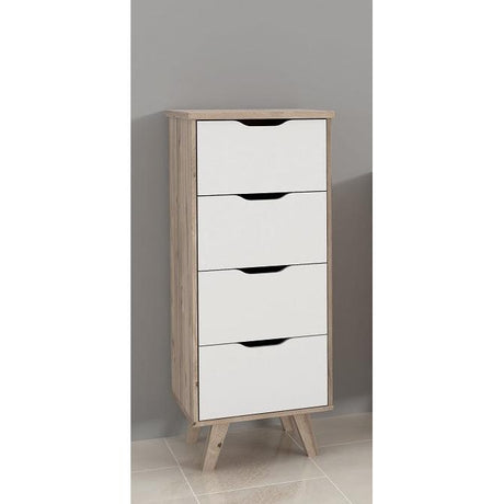 Oskar 4 Drawer Tall Chest of Drawers - Matt White & Oak - FurniComp