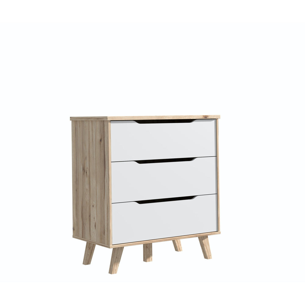 Oskar 3 Drawer Chest of Drawers - Matt White & Oak - FurniComp