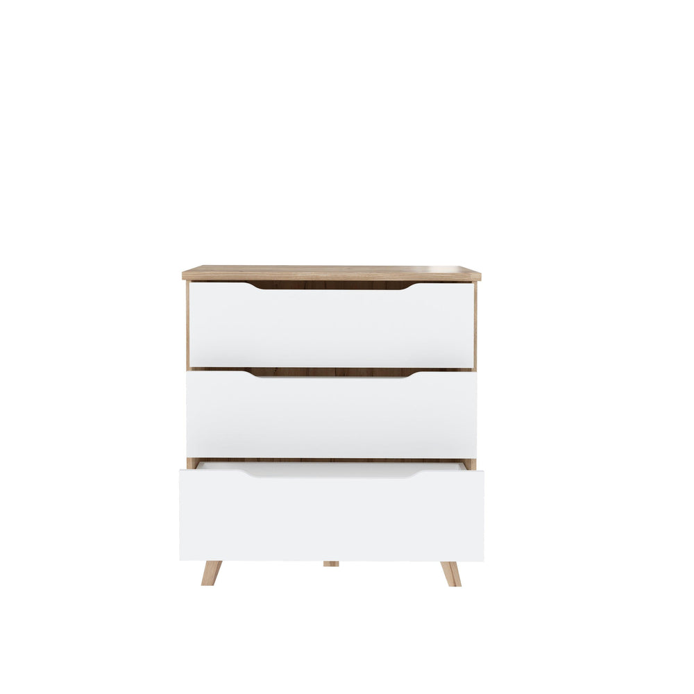 Oskar 3 Drawer Chest of Drawers - Matt White & Oak - FurniComp