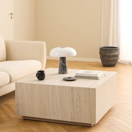 Oxford 90cm Block Rectangle Coffee Table - Light Travertine Stone - FurniComp