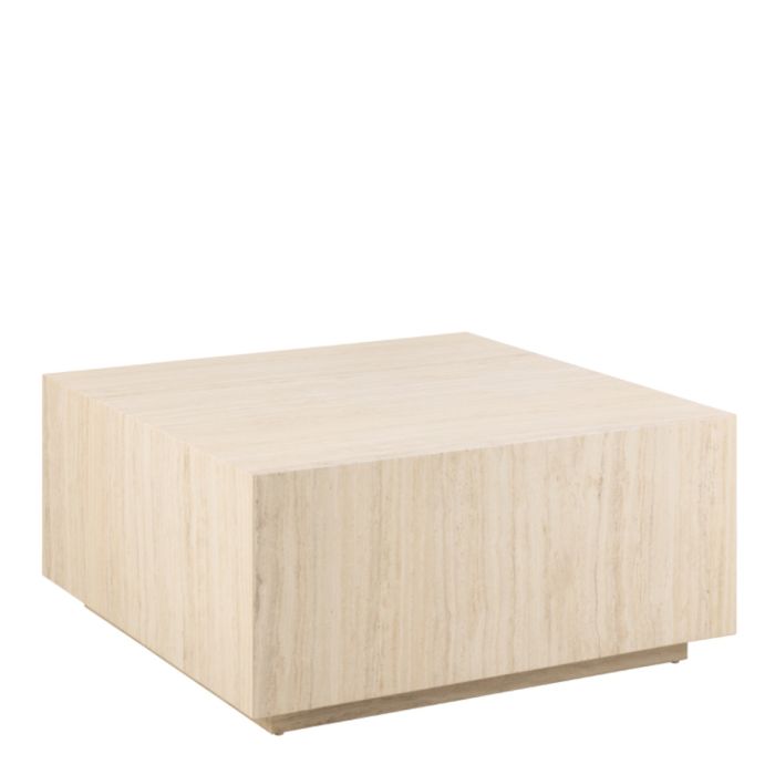Oxford 90cm Block Rectangle Coffee Table - Light Travertine Stone - FurniComp