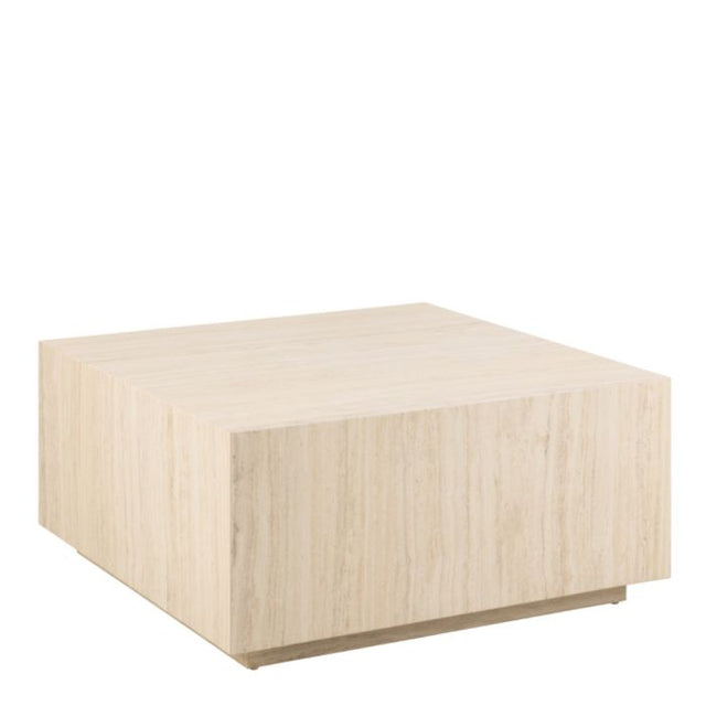 Oxford 90cm Block Rectangle Coffee Table - Light Travertine Stone - FurniComp