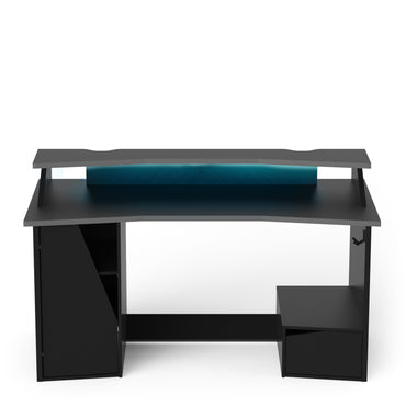 Oxford Matt Black Gaming Desk with Hutch and Storage - FurniComp