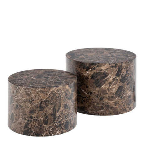 Oxford Set of 2 Coffee Tables- Brown Marble - FurniComp