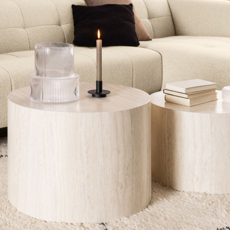 Oxford Set of 2 Coffee Tables- Light Travertine Stone - FurniComp