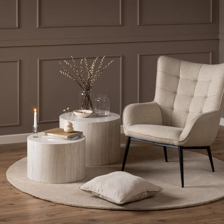 Oxford Set of 2 Coffee Tables- Light Travertine Stone - FurniComp