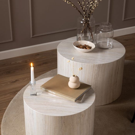 Oxford Set of 2 Coffee Tables- Light Travertine Stone - FurniComp