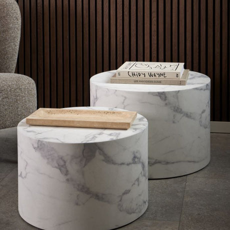 Oxford Set of 2 Coffee Tables- White Marble - FurniComp