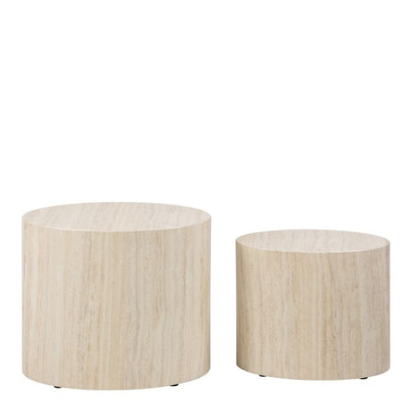 Oxford Set of 2 Oval Side Tables - Travertine Stone - FurniComp