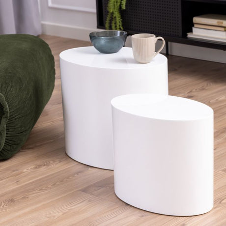 Oxford Set of 2 Oval Side Tables - White Gloss - FurniComp