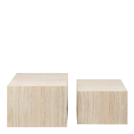 Oxford Set of 2 Square Coffee Table - Travertine Stone - FurniComp