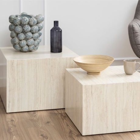 Oxford Set of 2 Square Coffee Table - Travertine Stone - FurniComp