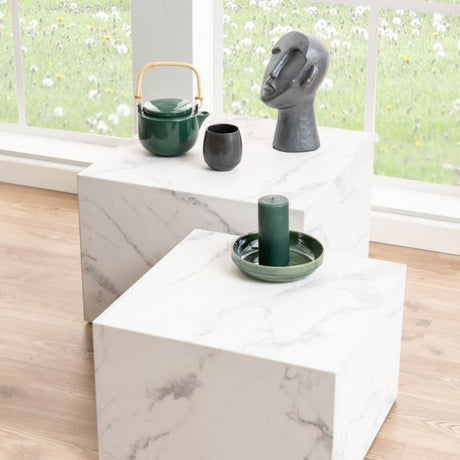 Oxford Set of 2 Square Coffee Table - White Marble - FurniComp