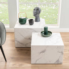Oxford Set of 2 Square Coffee Table - White Marble - FurniComp