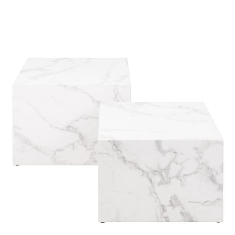 Oxford Set of 2 Square Coffee Table - White Marble - FurniComp