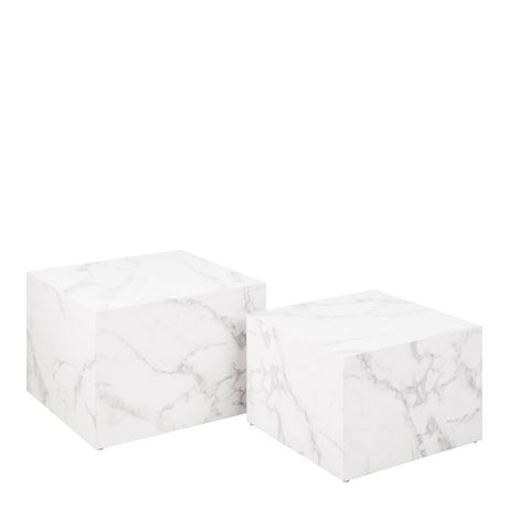 Oxford Set of 2 Square Coffee Table - White Marble - FurniComp