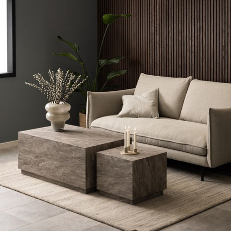 Oxford Set of 2 Square & Rectangle Coffee Table - Grey Marble - FurniComp
