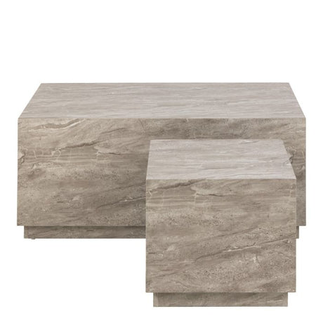 Oxford Set of 2 Square & Rectangle Coffee Table - Grey Marble - FurniComp