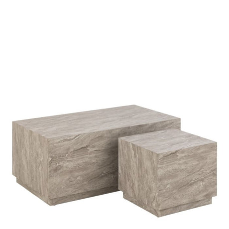 Oxford Set of 2 Square & Rectangle Coffee Table - Grey Marble - FurniComp