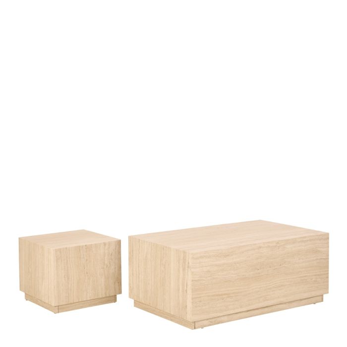 Oxford Set of 2 Square & Rectangle Coffee Table - Travertine Stone - FurniComp