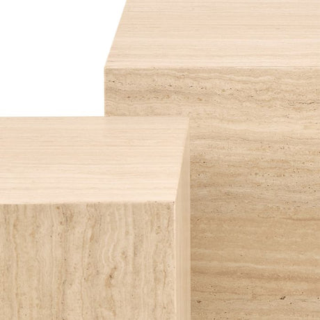Oxford Set of 2 Square & Rectangle Coffee Table - Travertine Stone - FurniComp