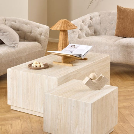 Oxford Set of 2 Square & Rectangle Coffee Table - Travertine Stone - FurniComp