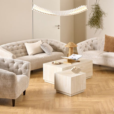 Oxford Set of 2 Square & Rectangle Coffee Table - Travertine Stone - FurniComp