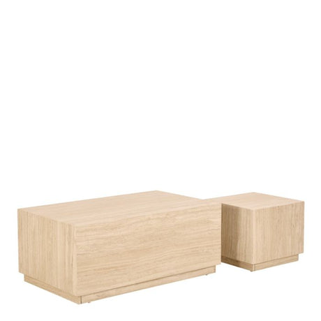 Oxford Set of 2 Square & Rectangle Coffee Table - Travertine Stone - FurniComp