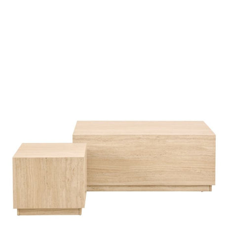 Oxford Set of 2 Square & Rectangle Coffee Table - Travertine Stone - FurniComp