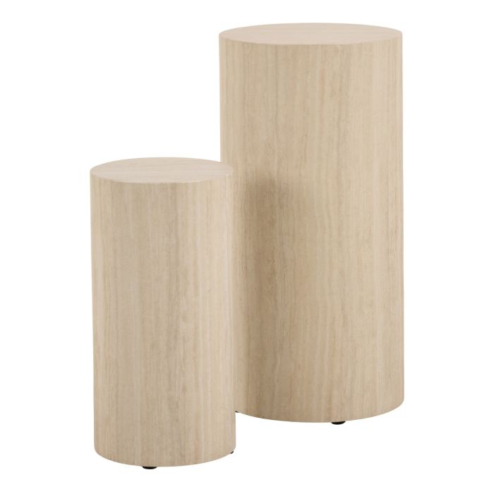 Oxford Set of 2 Tall Side Tables - Travertine Stone - FurniComp