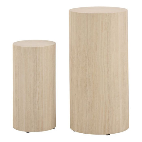 Oxford Set of 2 Tall Side Tables - Travertine Stone - FurniComp