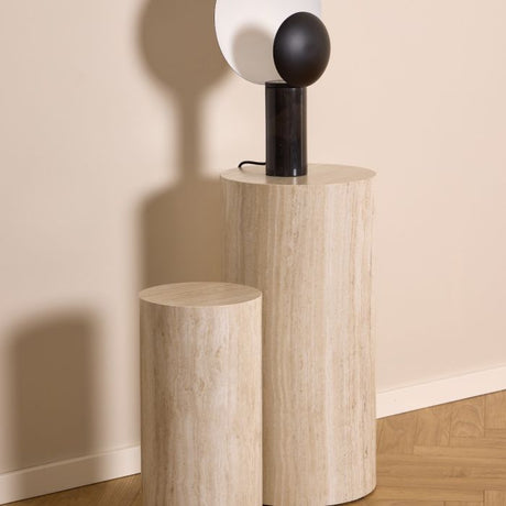 Oxford Set of 2 Tall Side Tables - Travertine Stone - FurniComp