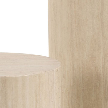 Oxford Set of 2 Tall Side Tables - Travertine Stone - FurniComp