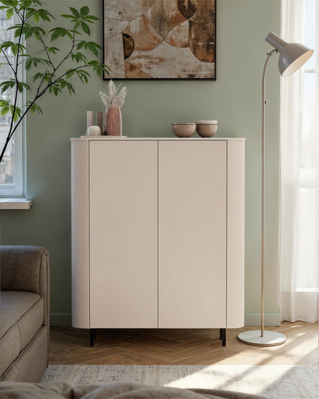 Palermo 130cm 2 Door Curved Highboard/Tall Sideboard - Cashmere - FurniComp