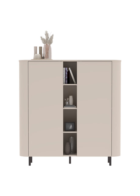 Palermo 150cm 2 Door Curved Tall Sideboard with Bookshelf - Cashmere - FurniComp
