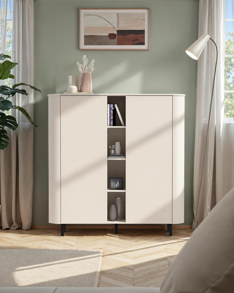 Palermo 150cm 2 Door Curved Tall Sideboard with Bookshelf - Cashmere - FurniComp