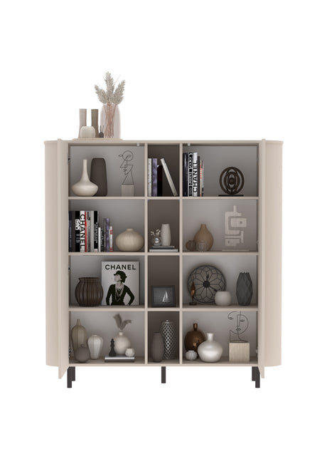 Palermo 150cm 2 Door Curved Tall Sideboard with Bookshelf - Cashmere - FurniComp