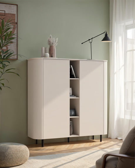 Palermo 150cm 2 Door Curved Tall Sideboard with Bookshelf - Cashmere - FurniComp