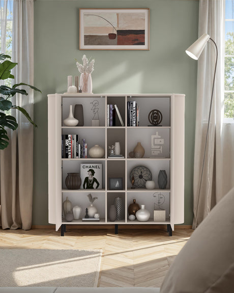 Palermo 150cm 2 Door Curved Tall Sideboard with Bookshelf - Cashmere - FurniComp