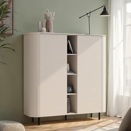 Palermo 150cm 2 Door Curved Tall Sideboard with Bookshelf - Cashmere - FurniComp