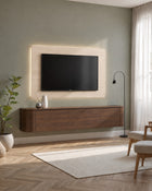 Palermo 180cm Curved Wall Mounted TV Unit with Flap Door - Dark Walnut/Espresso - FurniComp