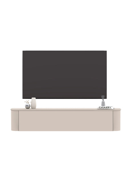 Palermo 180cm Curved Wall Mounted TV Unit with Flap Door - Cashmere - FurniComp