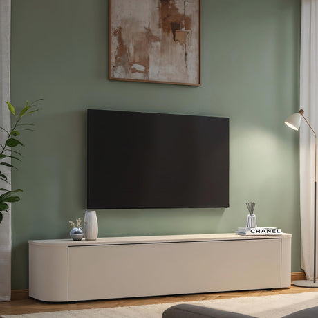 Palermo 180cm Curved Wall Mounted TV Unit with Flap Door - Cashmere - FurniComp