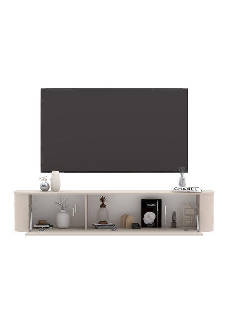 Palermo 180cm Curved Wall Mounted TV Unit with Flap Door - Cashmere - FurniComp