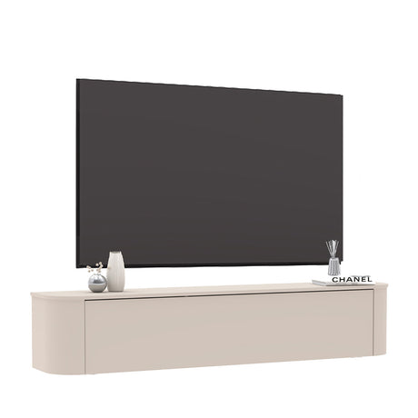 Palermo 180cm Curved Wall Mounted TV Unit with Flap Door - Cashmere - FurniComp