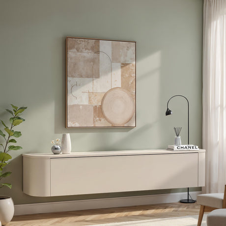 Palermo 180cm Curved Wall Mounted TV Unit with Flap Door - Cashmere - FurniComp