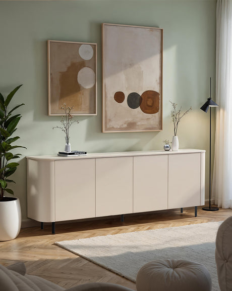 Palermo 230cm 4 Door Large Curved Sideboard - Cashmere - FurniComp