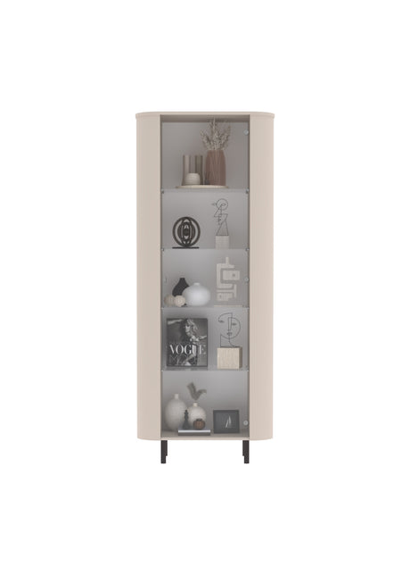 Palermo 80cm 1 Door Curved Tall Glass Display Cabinet - Cashmere - FurniComp