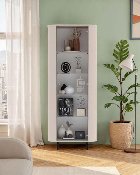 Palermo 80cm 1 Door Curved Tall Glass Display Cabinet - Cashmere - FurniComp