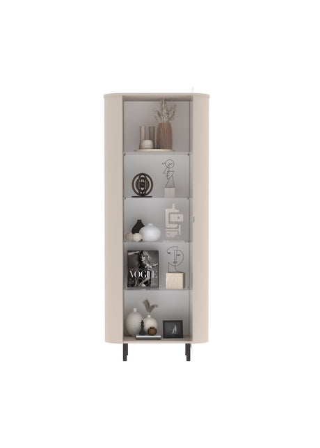 Palermo 80cm 1 Door Curved Tall Glass Display Cabinet - Cashmere - FurniComp